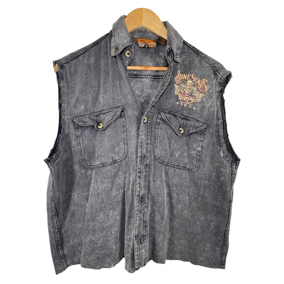 vance Other - Vance Biker Wear Gray Denim Vest Galveston Lone Star biker rally medium